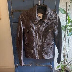 Harley-Davidson Brown Leather Moto Jacket with Zip Pockets